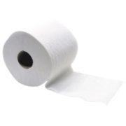 Plain white 2 ply toilet roll, sold in a bulk pack.
