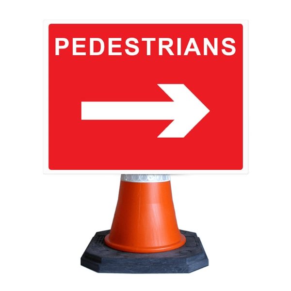 Pedestrians Arrow Right Cone Sign (600mm x 450mm)