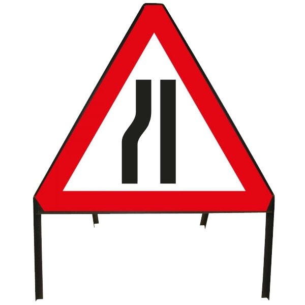 Road Narrows Left Metal Sign