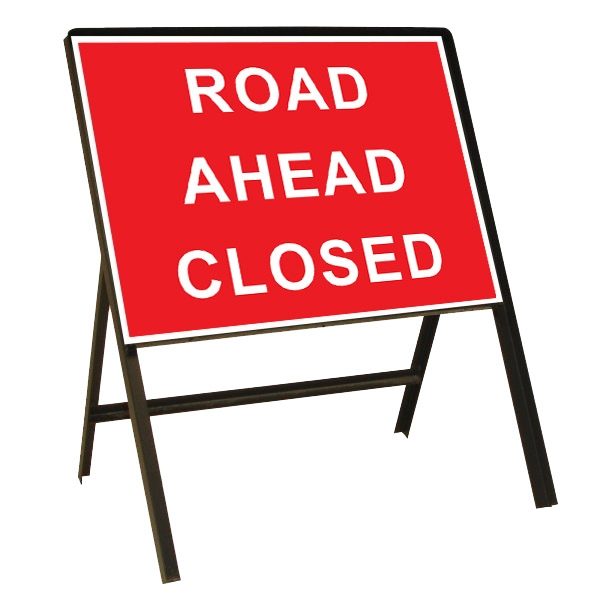 Road Ahead Closed Metal Sign (1050mm x 750mm)